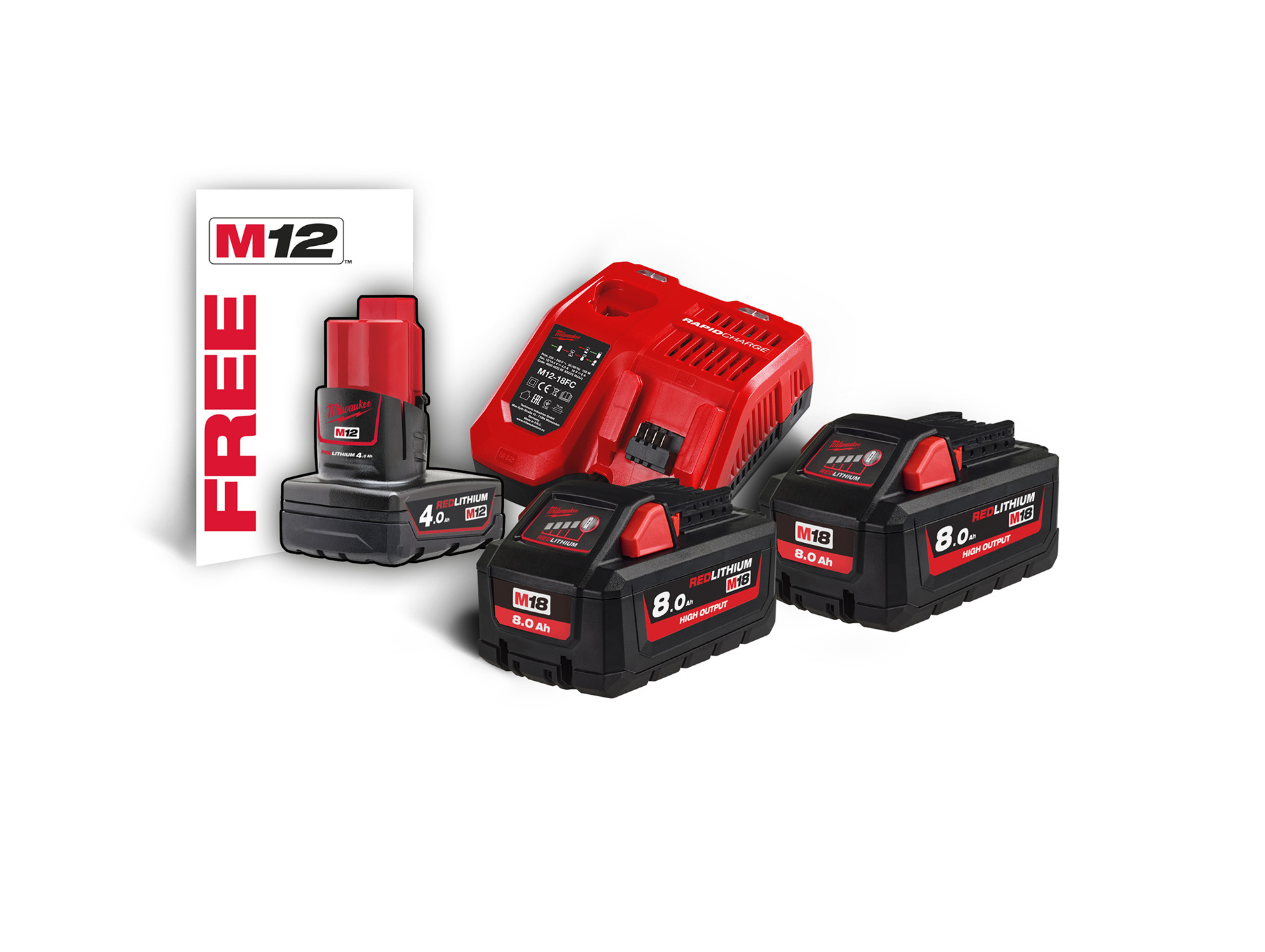 Pack 2 batteries MILWAUKEE M18 18v 8ah + chargeur M12 18CF